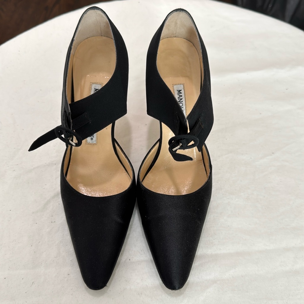 Black Satin Manolo Blahnik With Buckle Strap